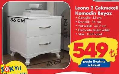 LEONA 2 ÇEKMECELİ KOMODİN BEYAZ